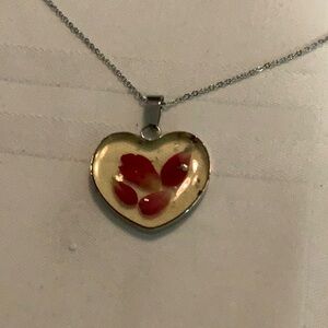 Heart Pendant Necklace with Red Petals